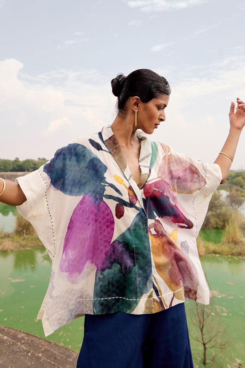 Blue jay top cotton by Khara Kapas in multi for women in Singapore
