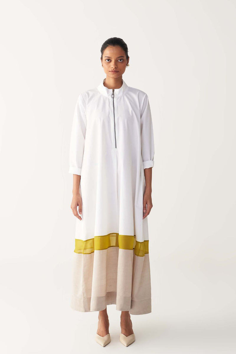 TURTLE NECK DRESS-WHITE poplin by THREE in white color for women in Singapore