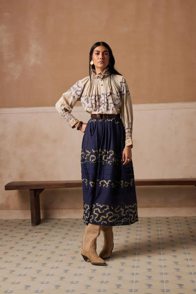 Farmer Set-Indigo-Ivory Spiral cotton by CORD for women in Singapore
