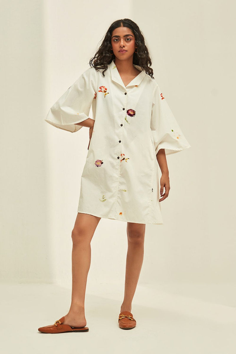 Ivory garden Dress poplin by Khara Kapas in white for women in Singapore