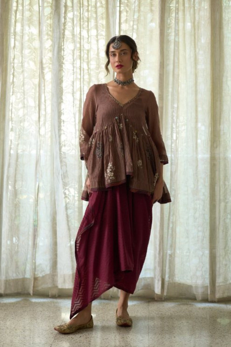 Rupa Skirt cutwork skirt by SWATTI KAPOOR in maroon for women in Singapore