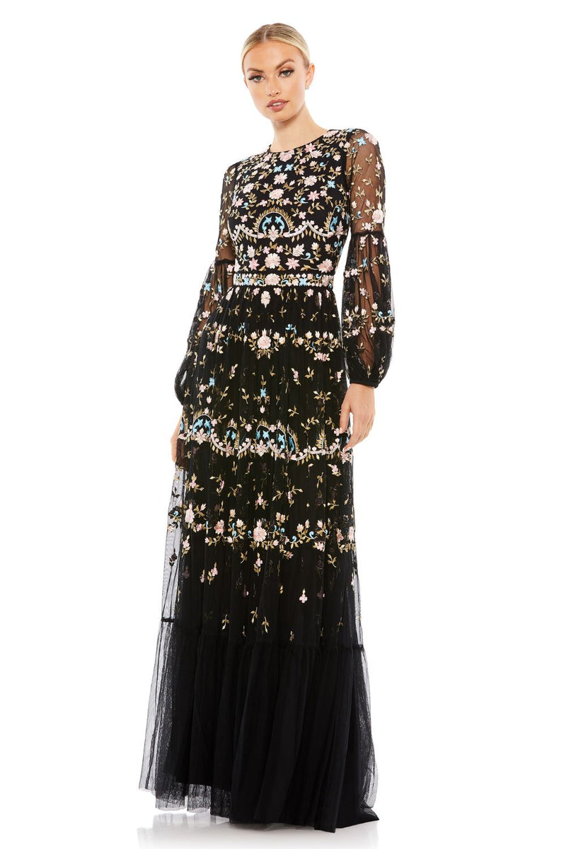 MD-35111 Embroidered Long Dress-Black by Mac Duggal in black color for women in Singapore