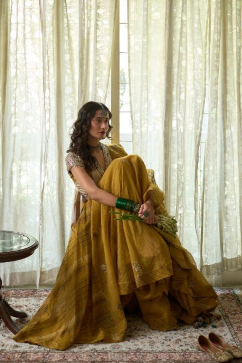 Inder Skirt chanderi skirt by SWATTI KAPOOR in yellow for women in Singapore
