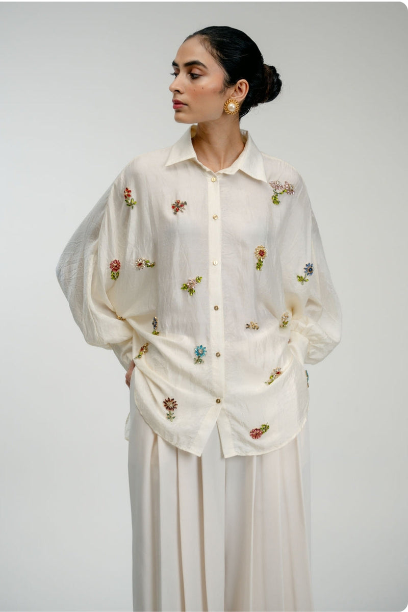 Once Again Shirt mulberry silk top/shirt by Ode to Odd in off white for women in Singapore