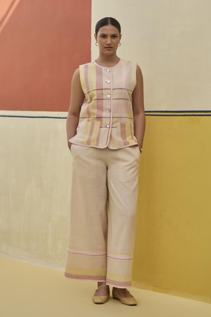 Danna Check Linen Co-ord Set 
-Sand linen by Manan in natural color for women in Singapore