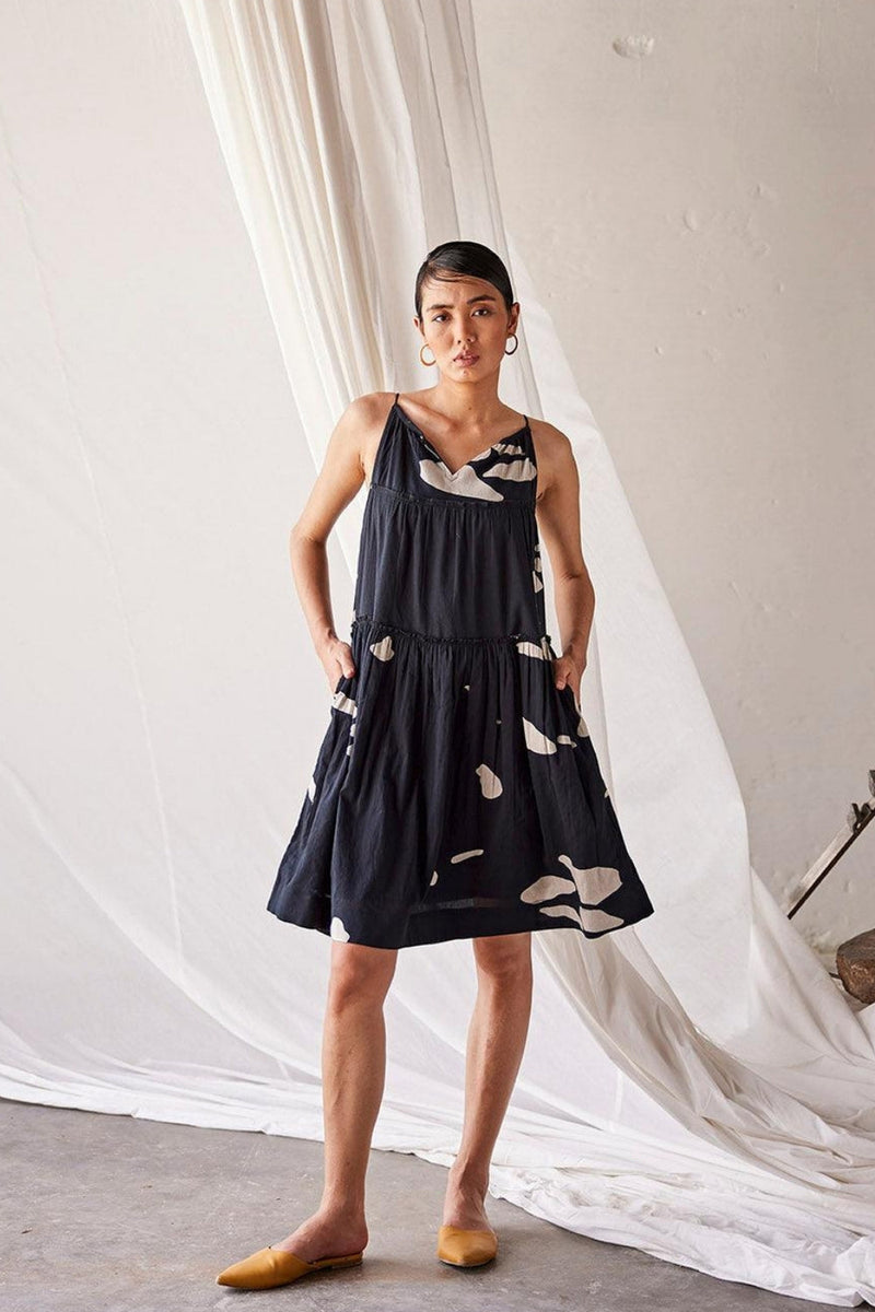 Summers Night Midi Dress cotton dress by Khara Kapas in black for women in Singapore
