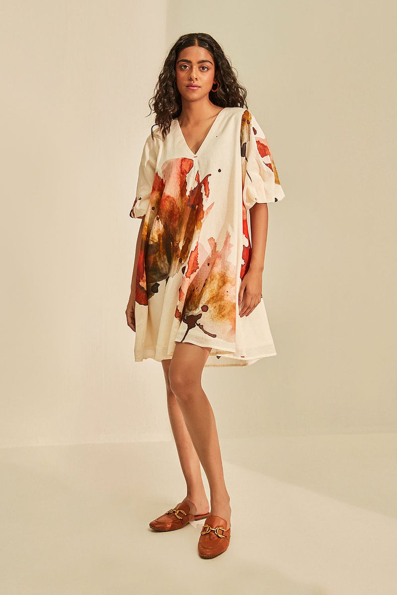 Wild poppies Dress cotton by Khara Kapas in white for women in Singapore