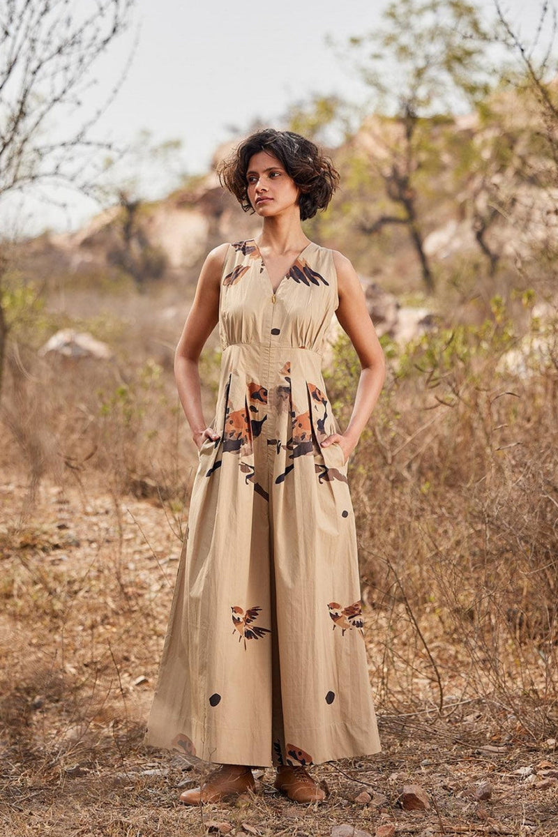 Mithi Jumpsuit cotton jumpsuit by Khara Kapas in beige for women in Singapore
