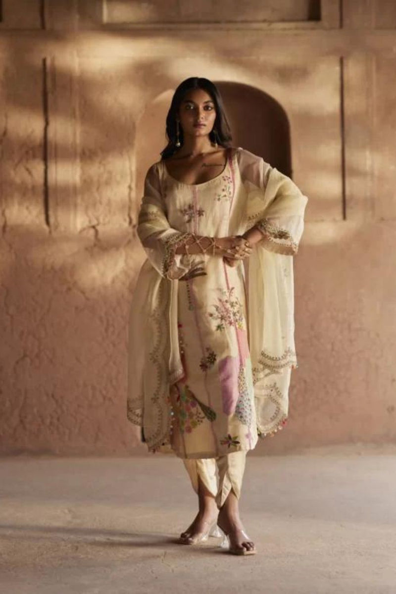 Nadira Ivory Organza Kurta Set organza by Rajiramniq in ivory color for women in Singapore