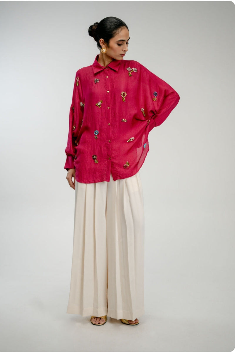 Counting Flowers Shirt mulberry silk top/shirt by Ode to Odd in pink for women in Singapore