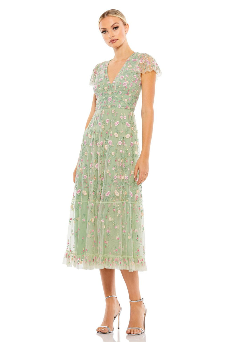 MD-35104 Midi Embroidered Dress-Green by Mac Duggal in green color for women in Singapore