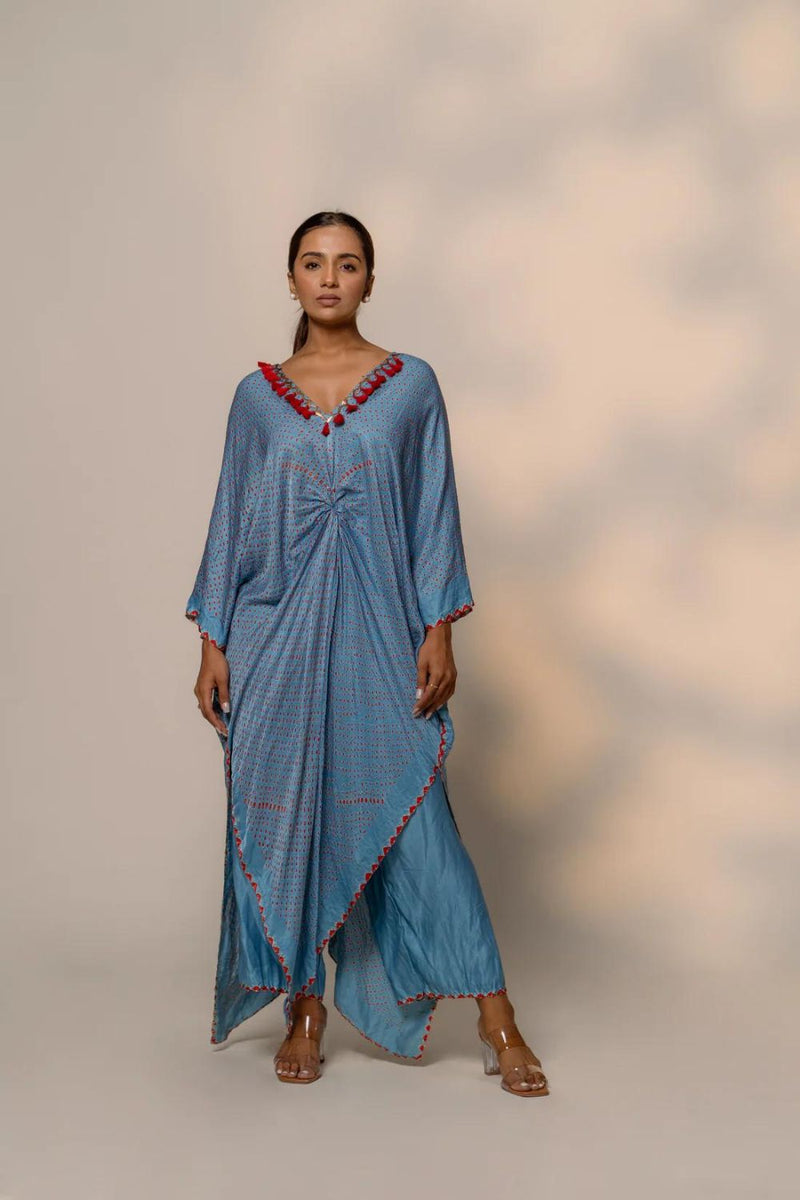 SAKURA SET-sky blue silk by Dyelogue in blue color for women in Singapore