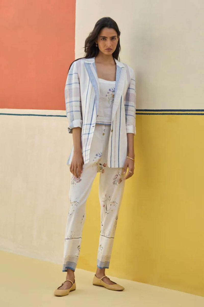 Talia Check Linen Co-ord Set
-Ivory linen by Manan in ivory color for women in Singapore