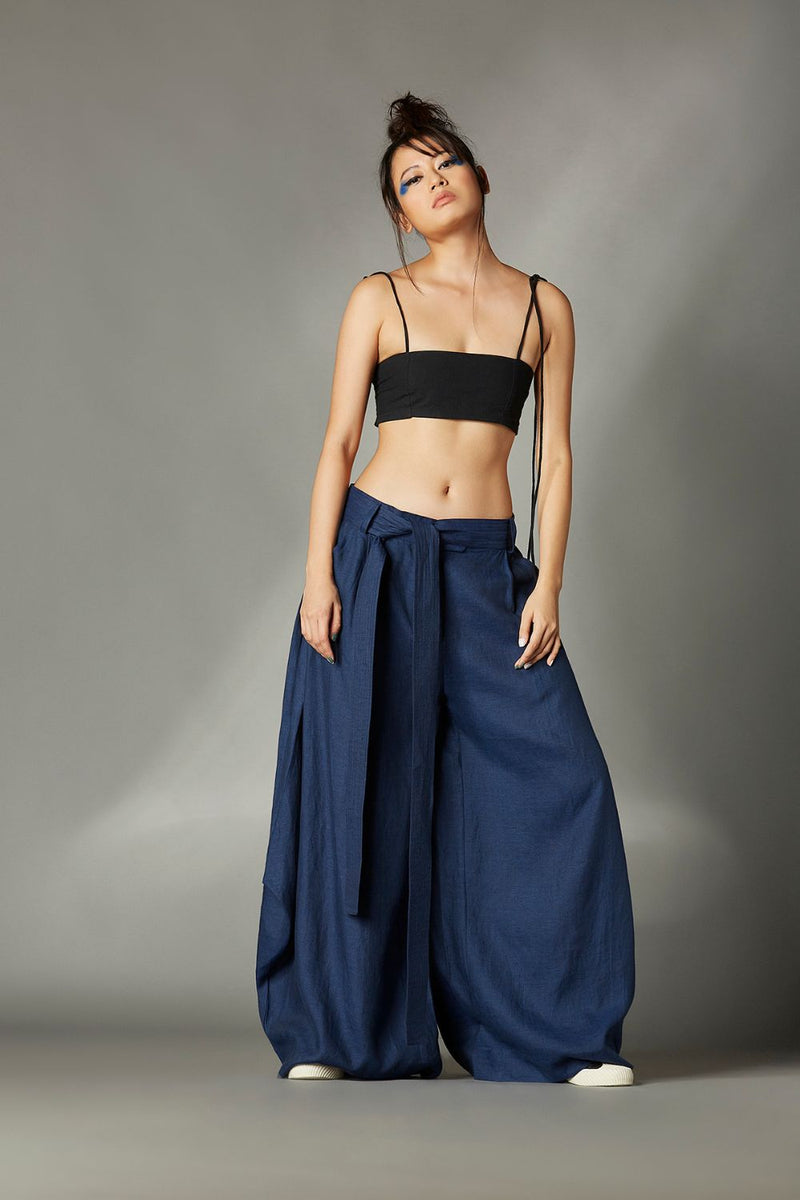Rumi Trousers linen by Chola in blue color for women in Singapore