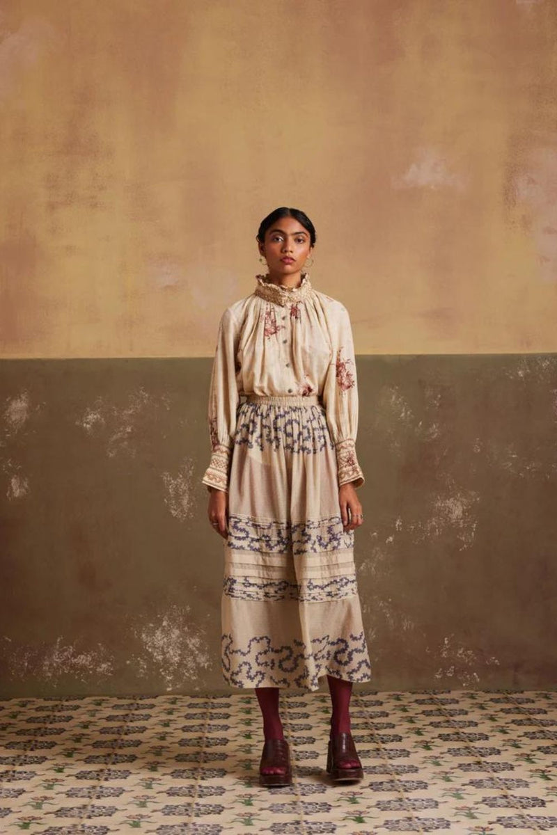 Pintuck Skirt-Ivory Spiral cotton by CORD for women in Singapore