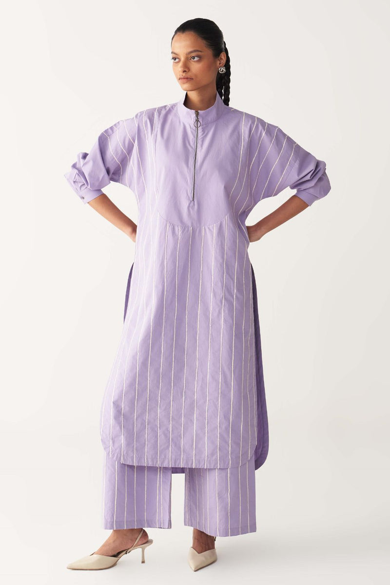 U-YOKE EMB. TUNIC CO-ORD-LAVENDER poplin by THREE for women in Singapore