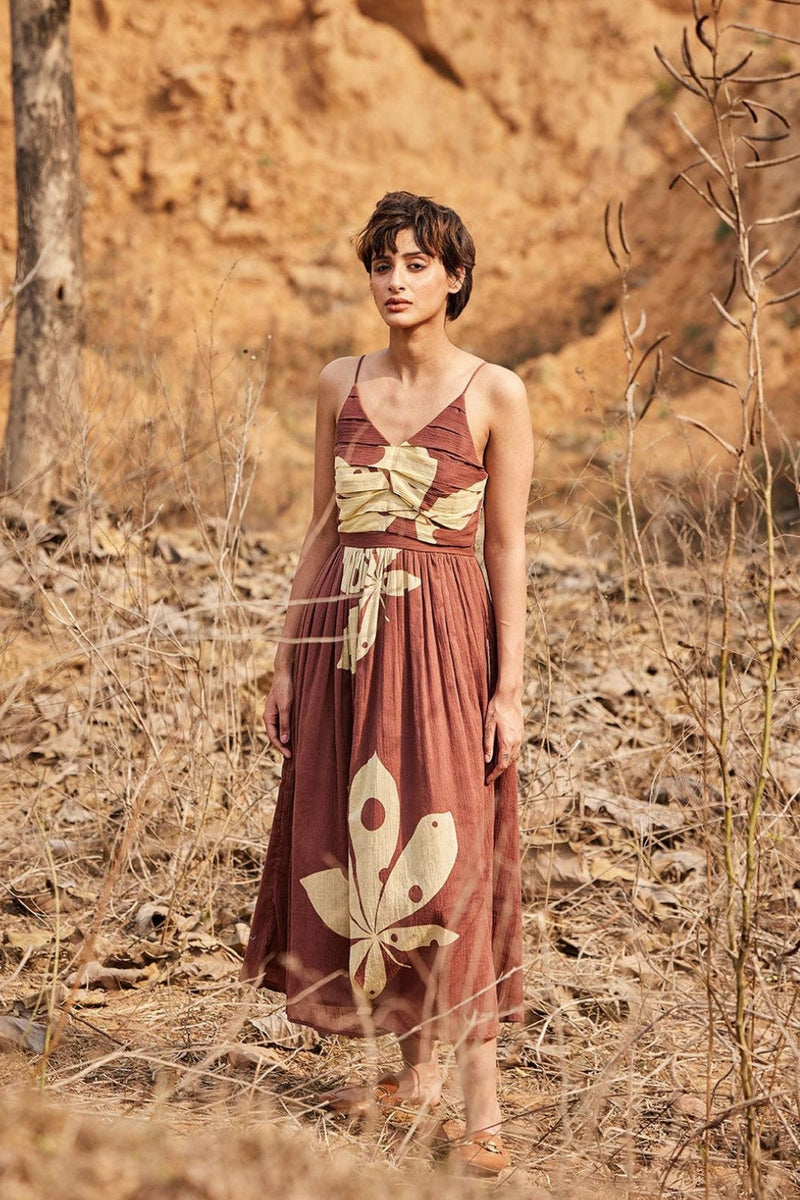 Mystique Dress cotton dress by Khara Kapas in brown for women in Singapore