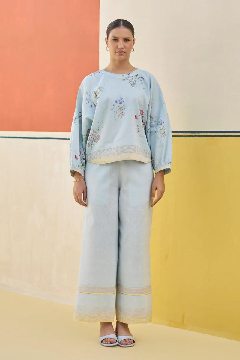 Myra Watercolor Floral Co-ord Set
- Sky linen by Manan in blue color for women in Singapore