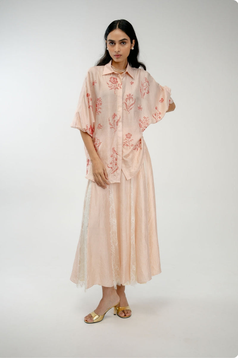 Old Garden Shirt mulberry silk top/shirt by Ode to Odd in pink for women in Singapore