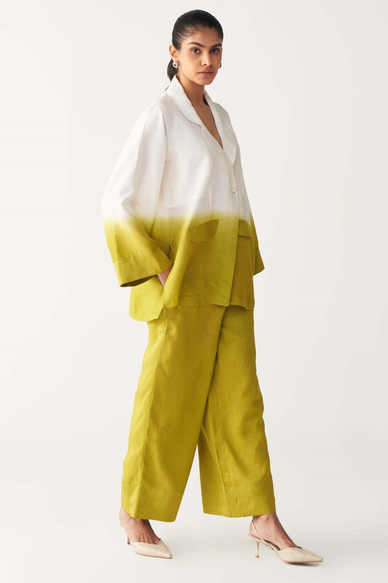DIP DYE JACKET CO-ORD-IVORY & LIME silk by THREE for women in Singapore