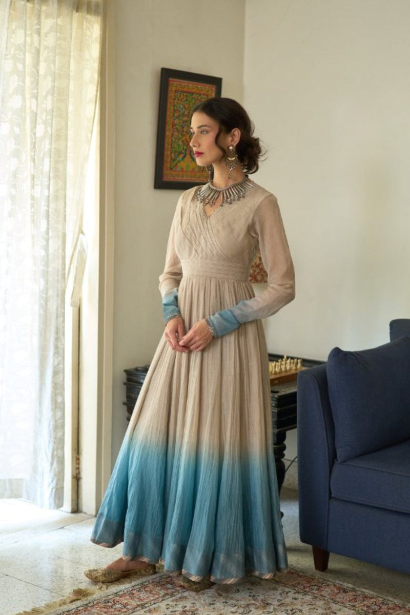 Jini Kurta chanderi kurta/kurta set by SWATTI KAPOOR in beige for women in Singapore