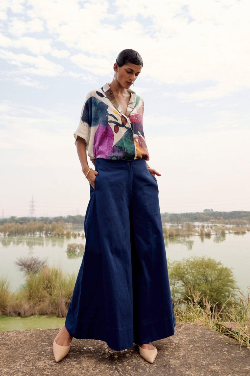 Bay Trouser cotton pant/trouser by Khara Kapas in blue for women in Singapore