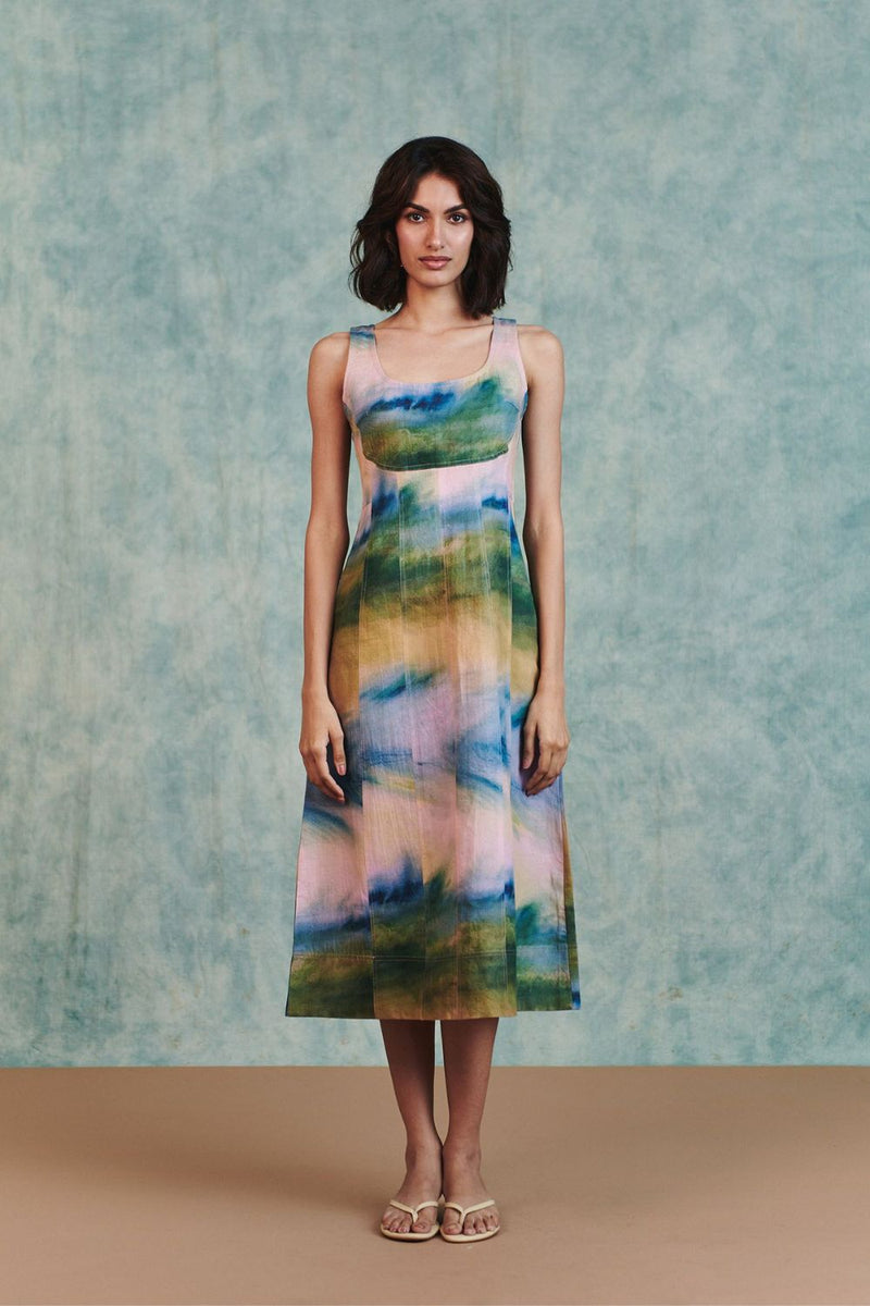 Prism Co Linen Panelled Dress cotton linen dress by Saphed in ombre for women in Singapore