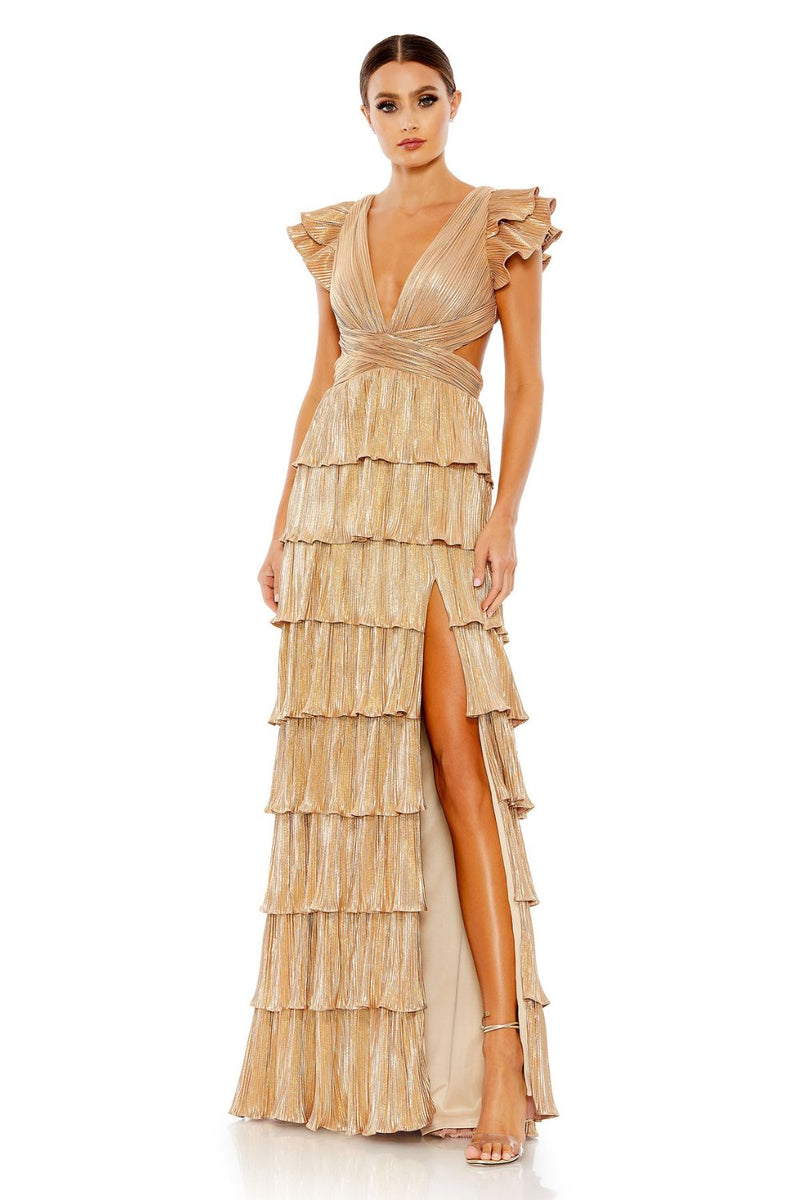 MD-26740 Tiered Backless Dress-Gold by Mac Duggal in gold color for women in Singapore