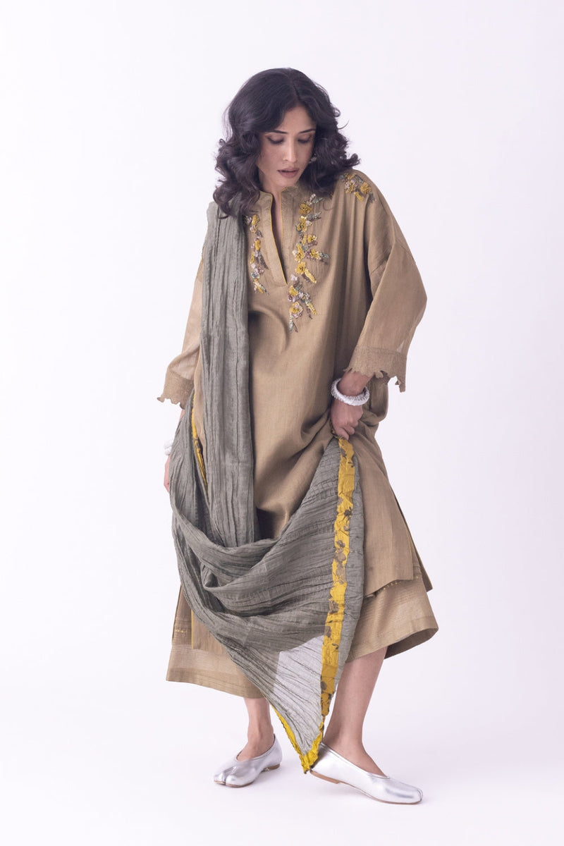 Rakta-Dupatta silk cotton dupatta by Shades of India in olive for women in Singapore