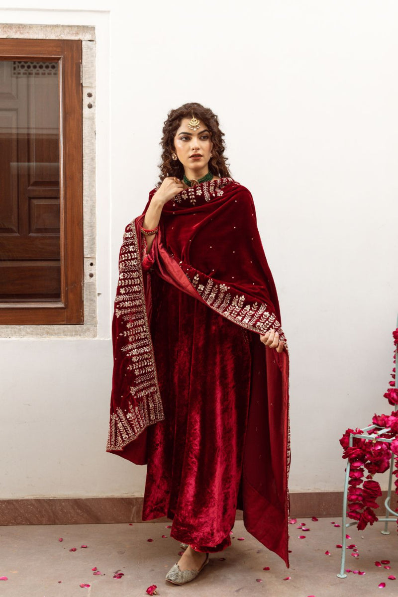 Jahaan - Velvet Embroidered Shawl silk Buy Jahaan - Velvet Embroidered Shawl from C&W | Dupattas for Women by Maison Shefali for women in Singapore