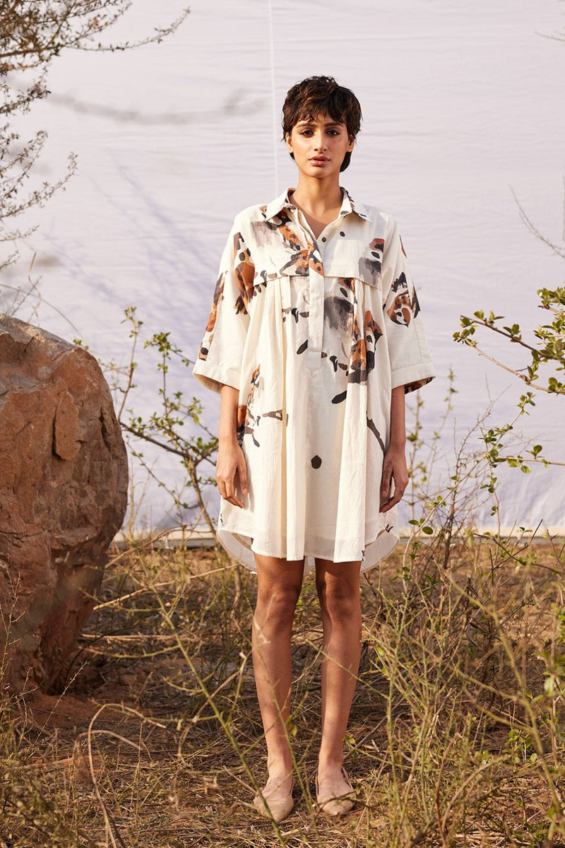Panchi Shirt dress cotton by Khara Kapas in white for women in Singapore