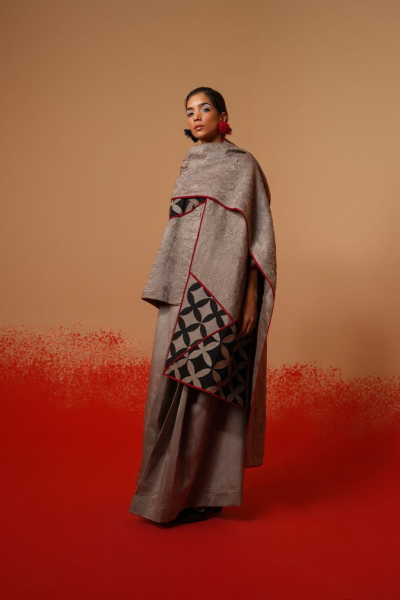 Mist Scarf-Grey + Black + Red mysore silk scarf by Stoique in grey, black, red for women in Singapore