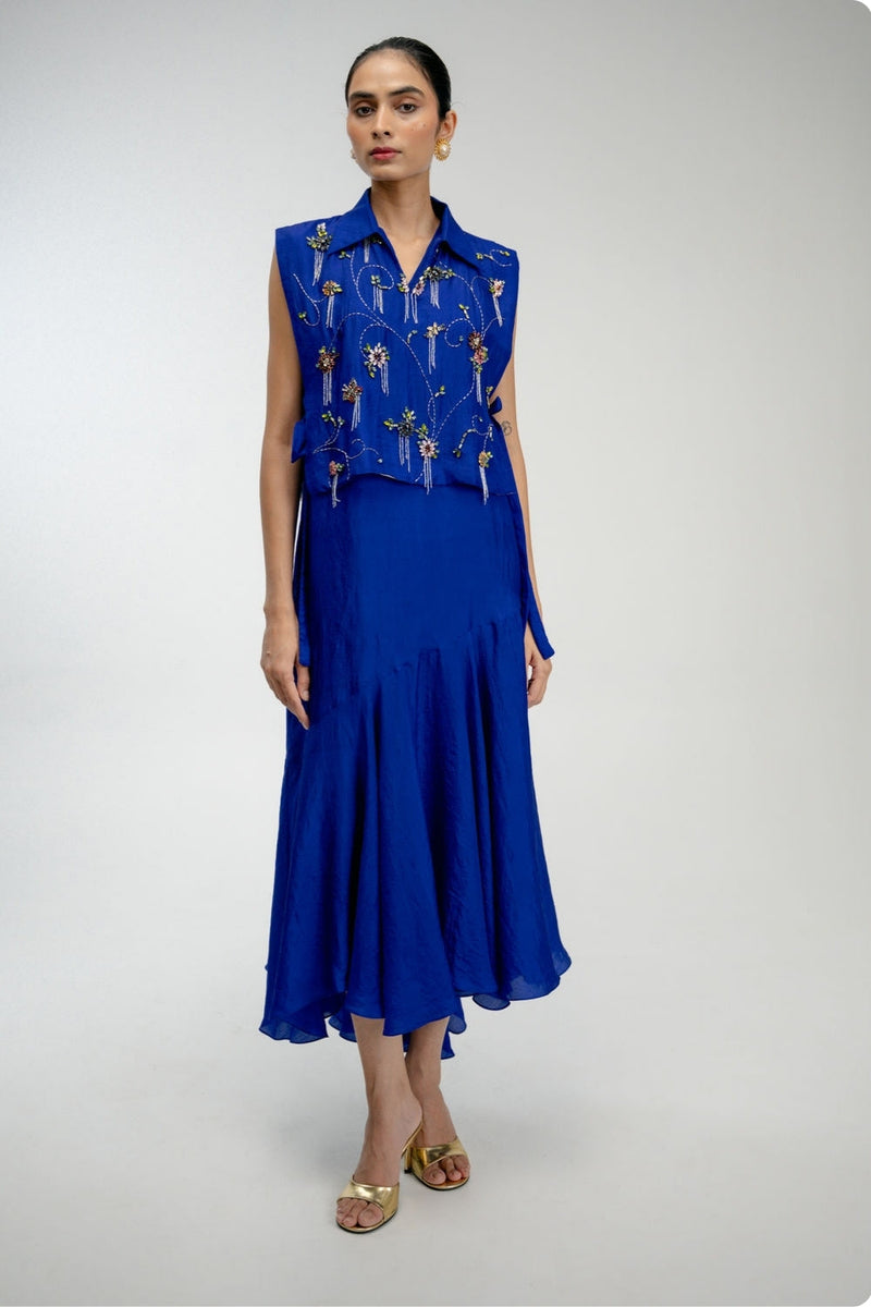 Thread Story Set mulberry silk dress by Ode to Odd in blue for women in Singapore