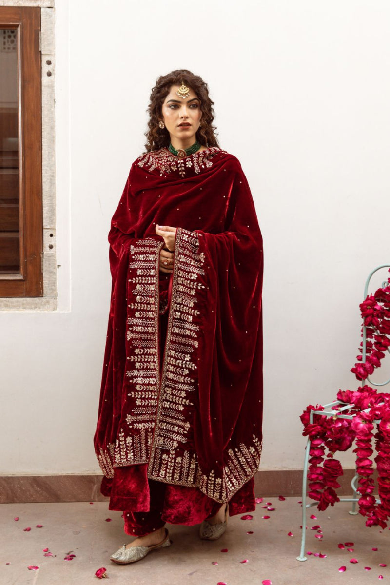 Jahaan - Velvet Embroidered Shawl silk Buy Jahaan - Velvet Embroidered Shawl from C&W | Dupattas for Women by Maison Shefali for women in Singapore
