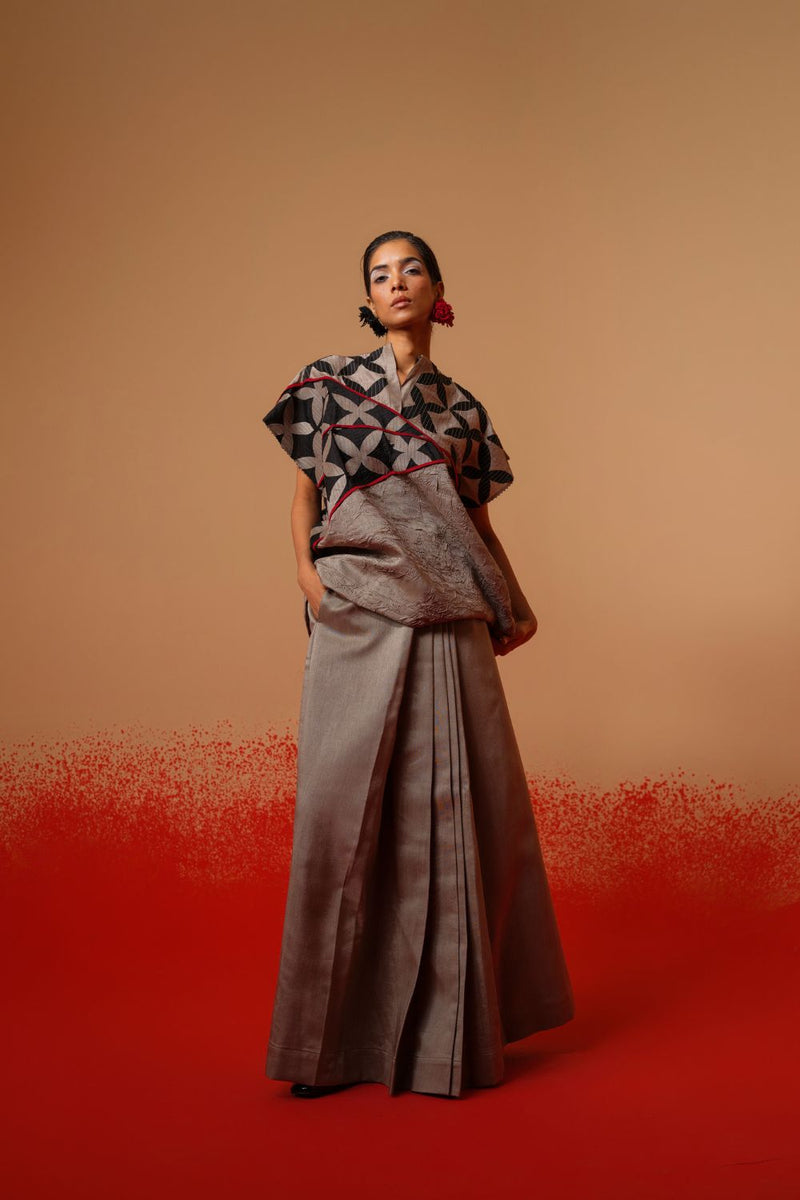 Mist Skirt-Grey mysore silk skirts by Stoique in grey for women in Singapore
