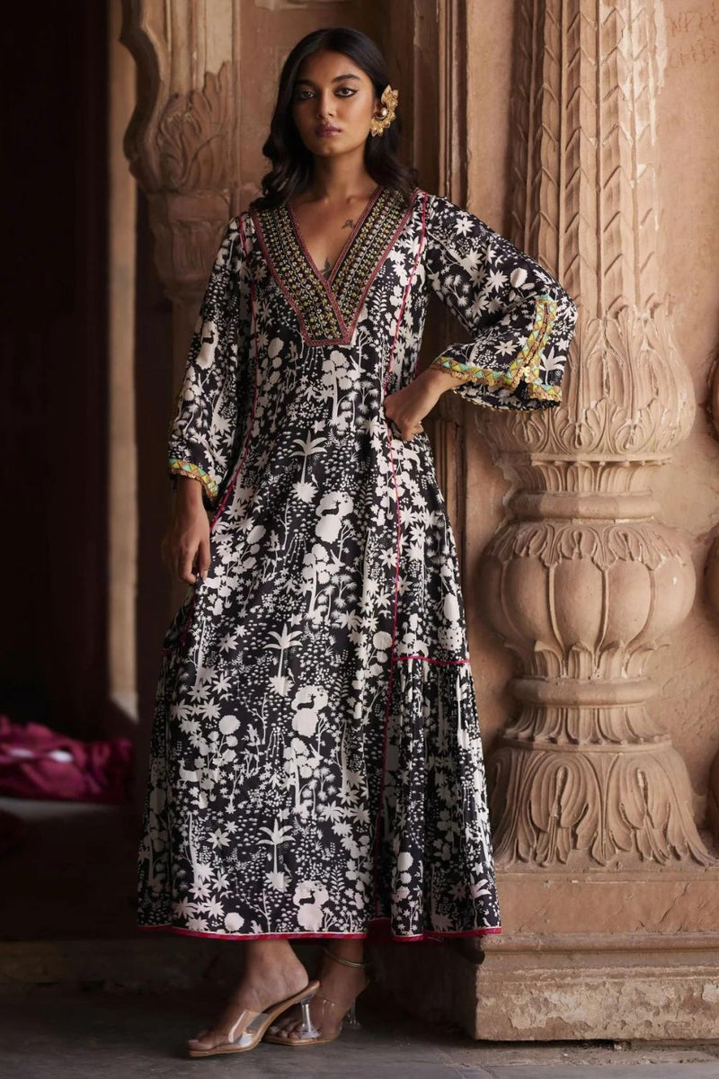 Nadira Black White Shadow Print Kurta by Rajiramniq in black color for women in Singapore
