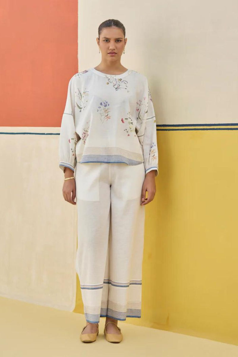 Myra Watercolor Floral Co-ord Set
- Ivory linen by Manan in ivory color for women in Singapore