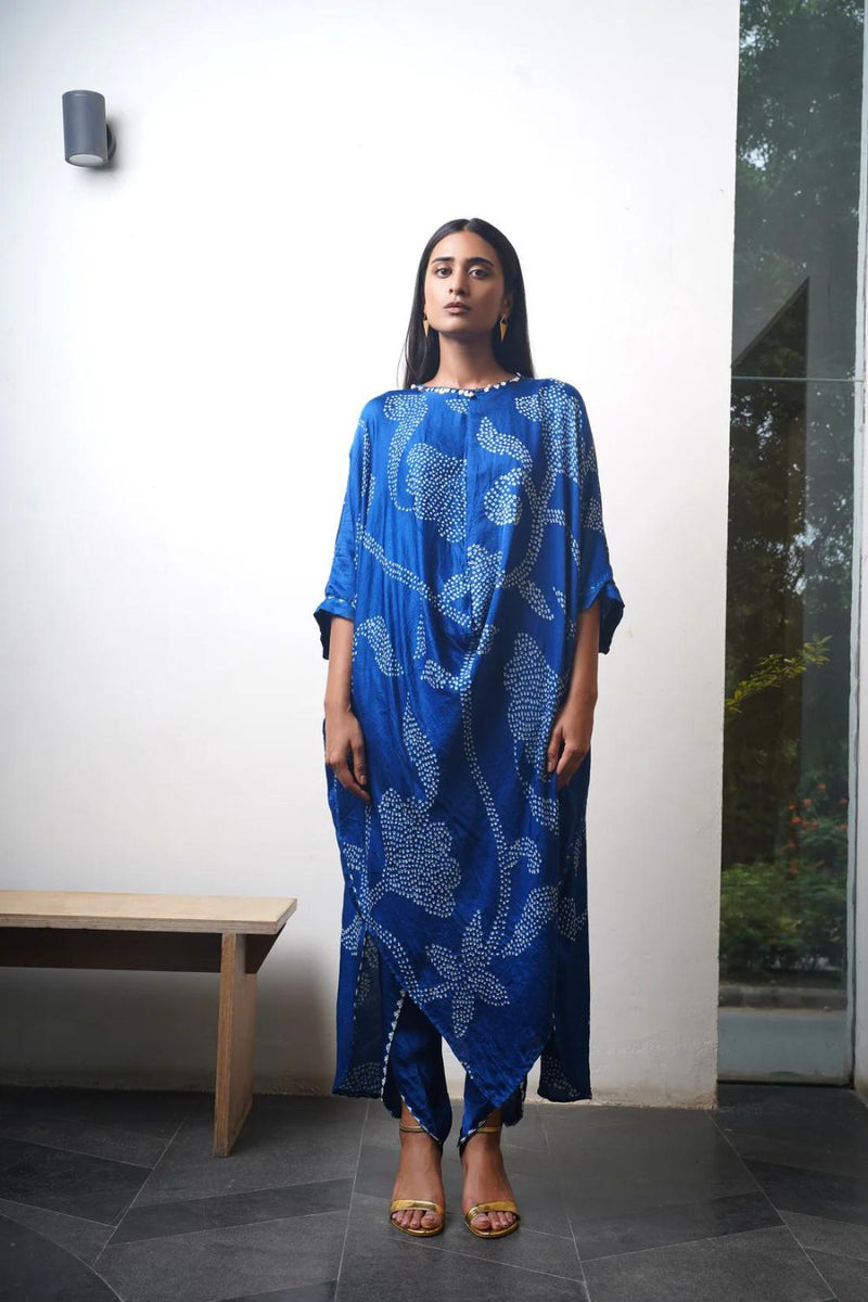 IKEBANA SET-blue silk by Dyelogue in blue color for women in Singapore