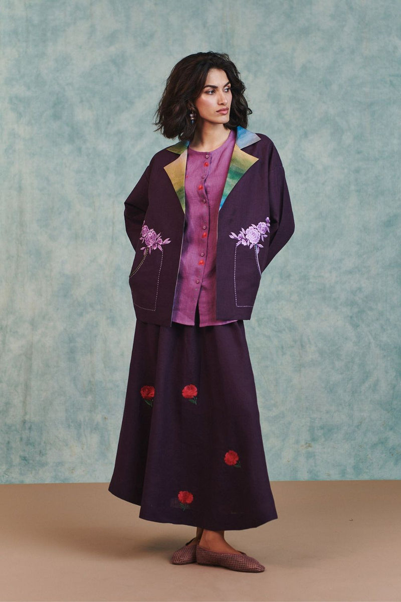 Plum Linen Sculpted Jumpsuit 100% pure linen jumpsuit by Saphed in plum for women in Singapore