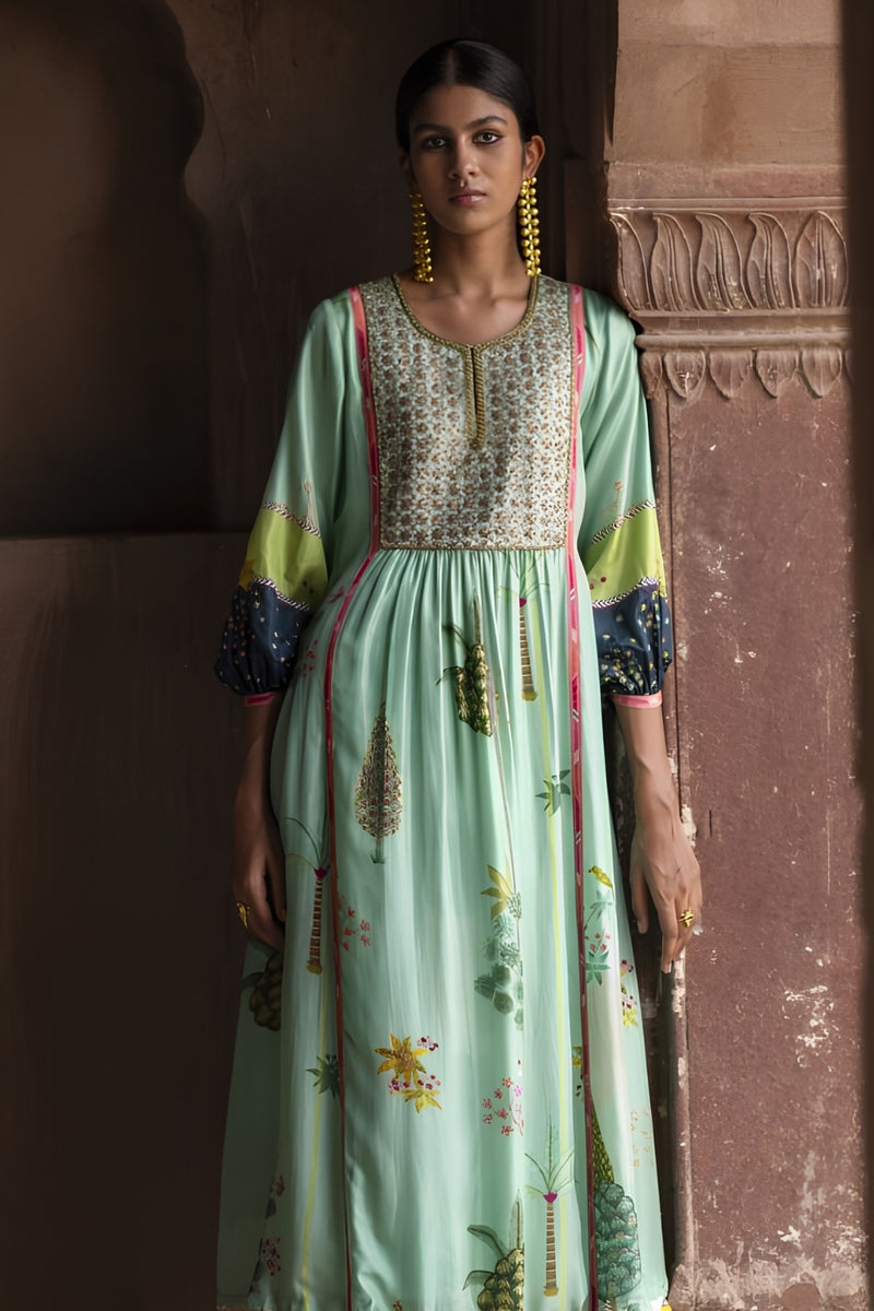 Nadira Powder Blue Front Puckering Kurta Set