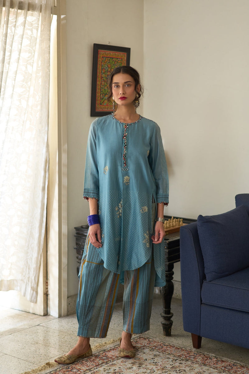 Chitra Kurta chanderi kurta/kurta set by SWATTI KAPOOR in blue for women in Singapore
