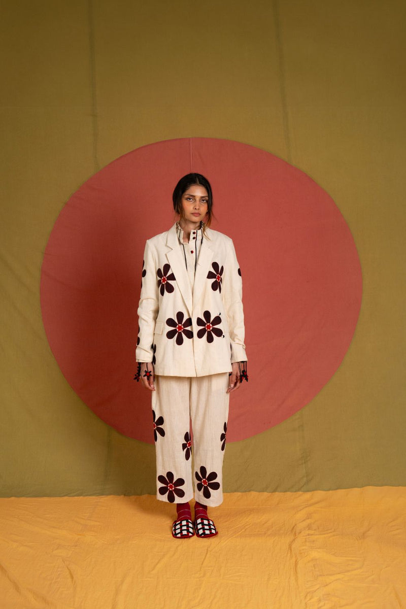 Florist Blazer-Black, White and Red kala cotton jacket/overlay by Ka-Sha in black for women in Singapore