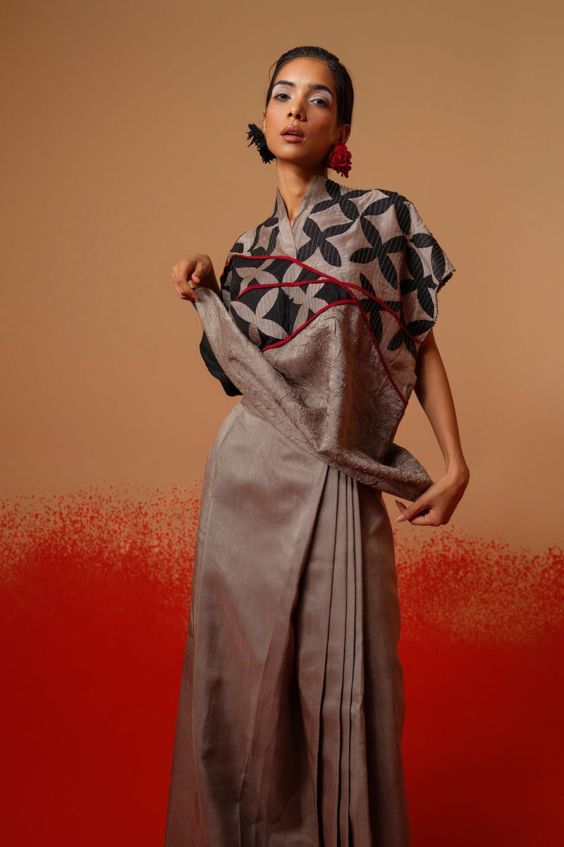 Mist Top-Grey + Black + Red mysore silk tops and shirts by Stoique in grey, black, red for women in Singapore