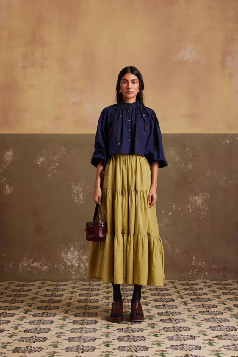Elsa Set (Top + Skirt)-Lime-indigo cotton by CORD for women in Singapore