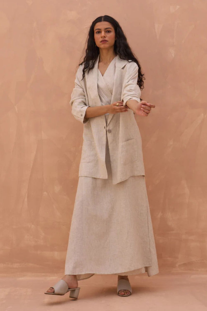 Maya Linen Dress with Jacket-Off White linen by Manan in white color for women in Singapore