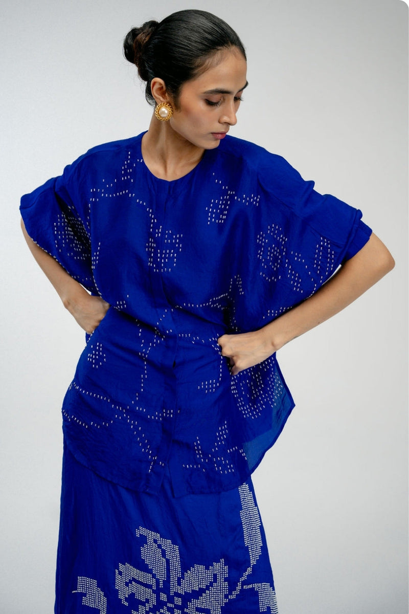 Night Bloom Shirt mulberry silk top/shirt by Ode to Odd in blue for women in Singapore