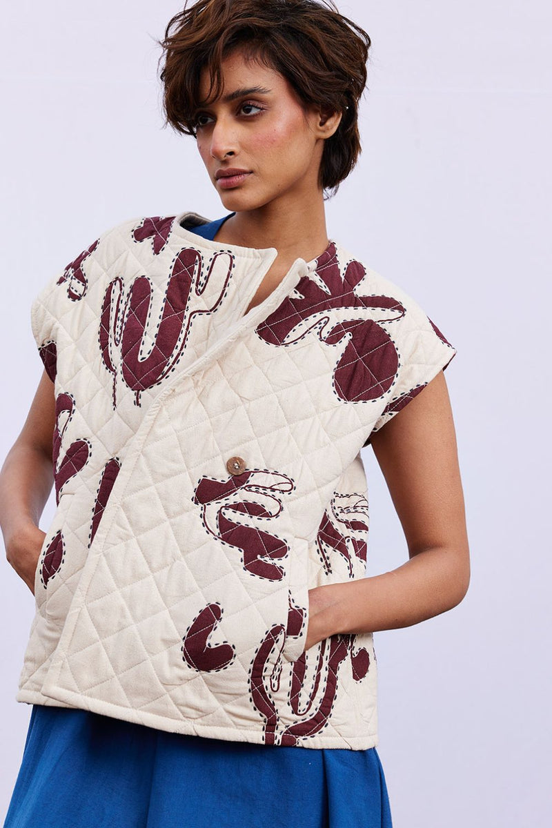 Hazel vest jacket cotton by Khara Kapas in white for women in Singapore