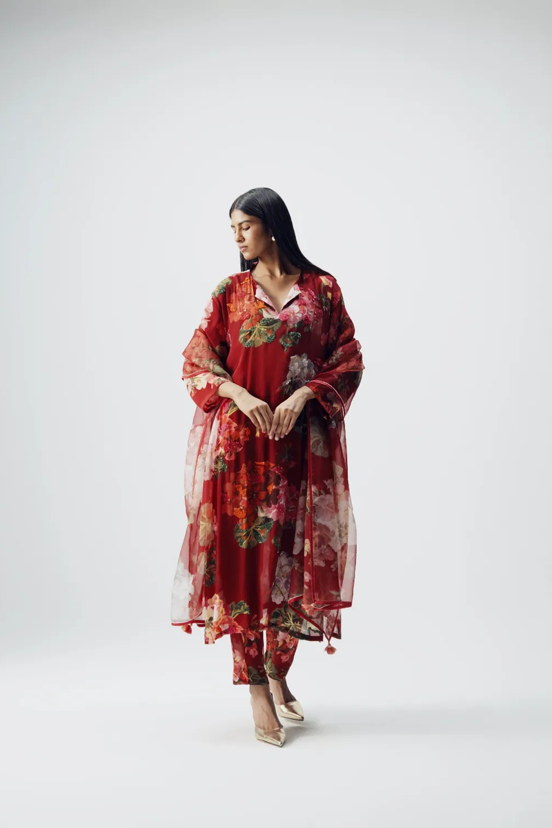 Jingle Organza Dupatta organza by YAM in red color for women in Singapore