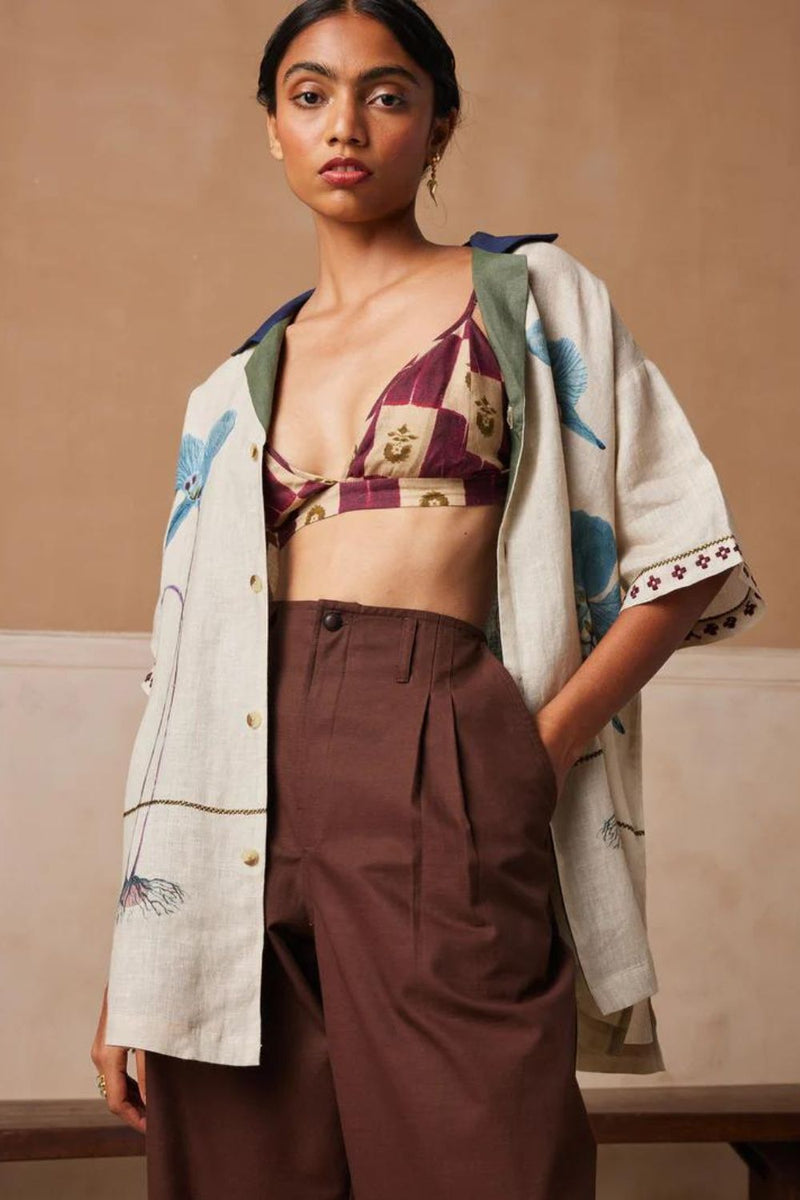 Unisex Oversized Shirt -Dayflower print linen by CORD for women in Singapore