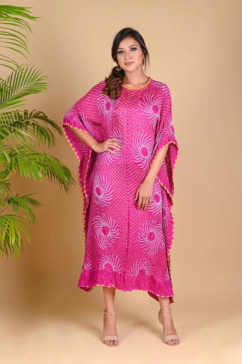 SURAJ KAFTAN-FUSCHIA PINK silk by Dyelogue for women in Singapore